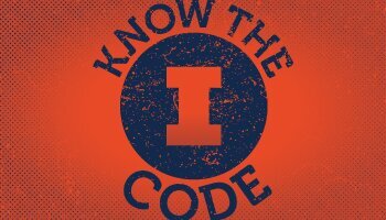 Stylized Know the Code header graphic with blue text and Block I in circle shape agains grungy textured orange background